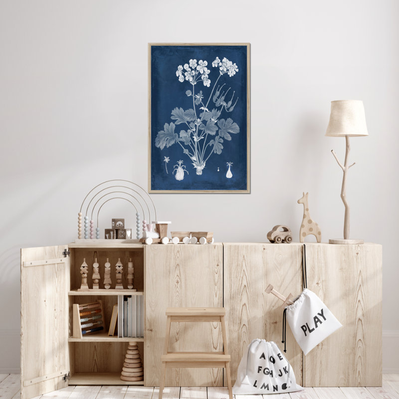 Botanical In Indigo III by Vision Studio - Painting on Canvas, 95cm H x 65cm W, Natural Wood Framed Paper Print