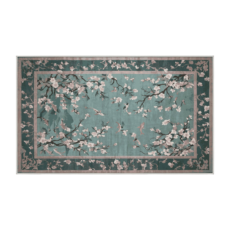 Machine Washable Green Area Rug, Rectangle 8' x 12'