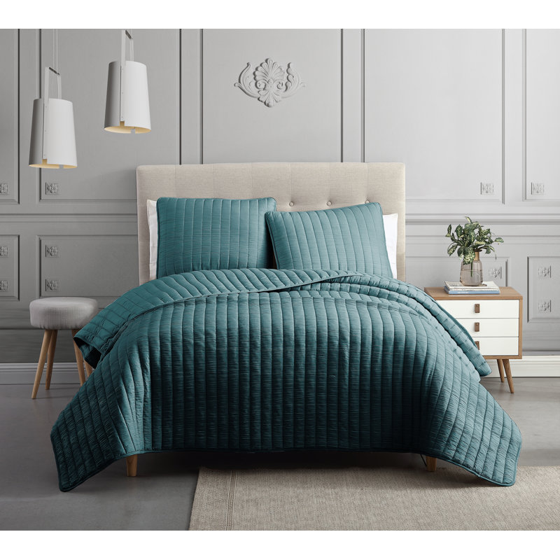 Diamond Reversible Quilt Set, King Quilt + 2 Shams, Teal
