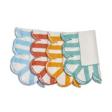 Jardin Embroidered Linen Scalloped Stripe Napkins