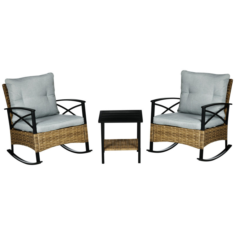 Outsunny 3 Piece Patio Rocking Chair Set