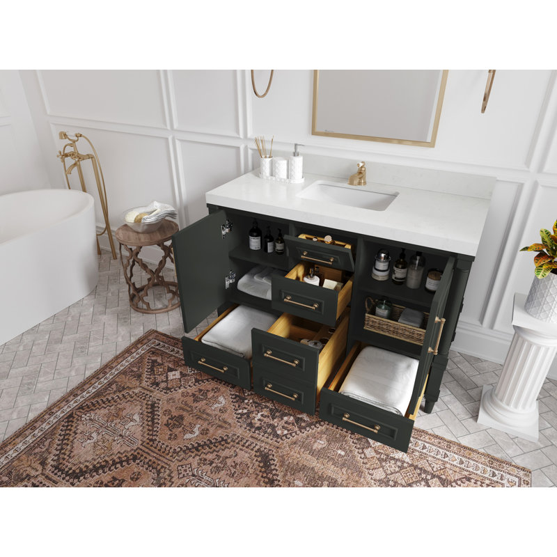 Ensemble de meuble-lavabo simple 48 po avec plateau en quartz Aberdeen, Quartz de Carrare