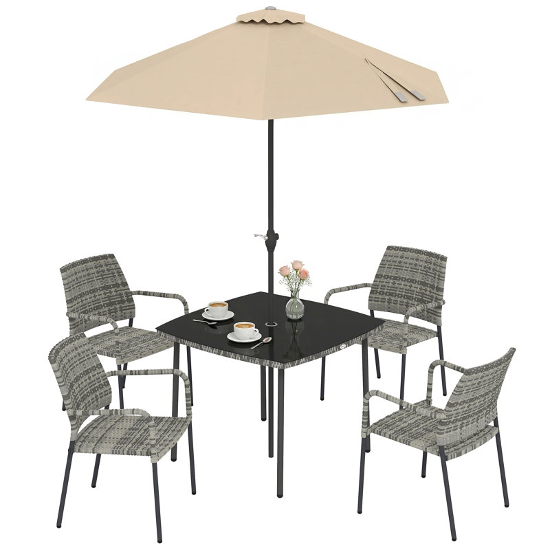 4 - Person Patio Dining Set with Square Table, Grey