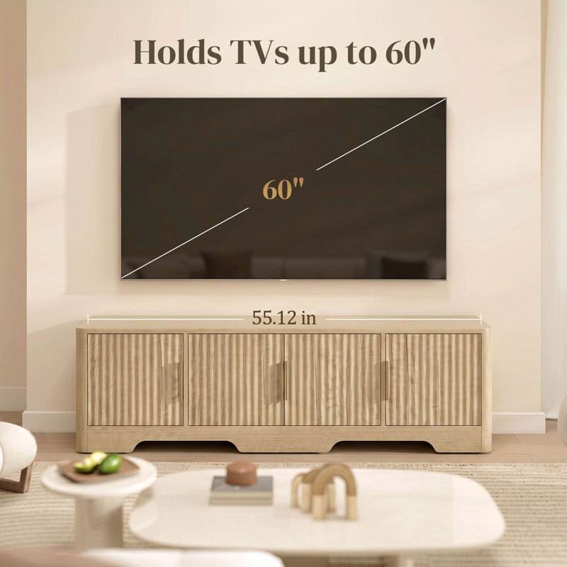Meuble télé pour téléviseur de 60 po ou moins, meuble télé moderne, chêne