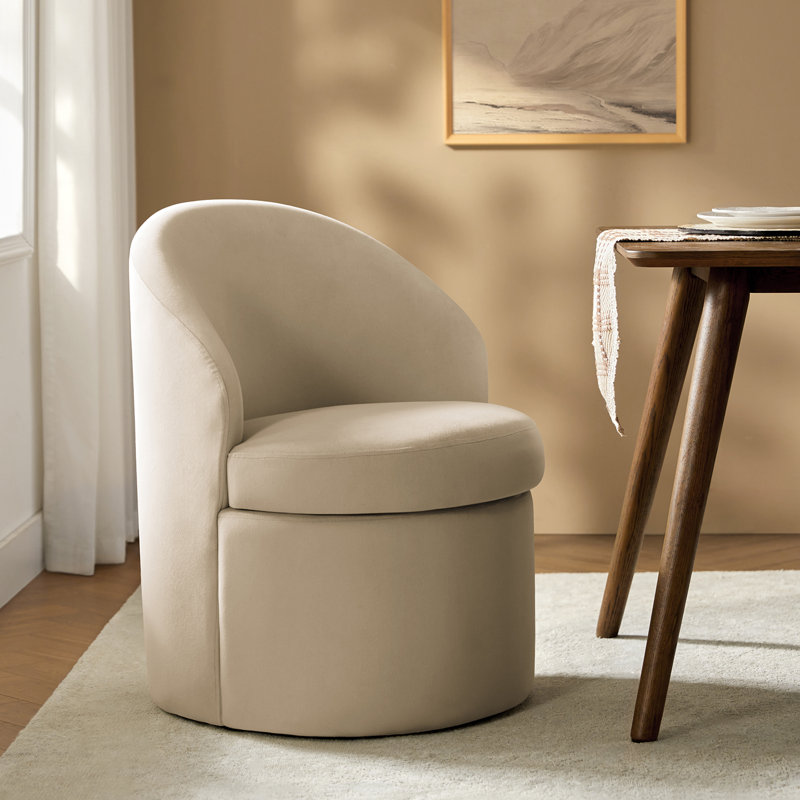 Meleri 23.5"W Modern Velvet Swivel Dining Chair with Storage and Hidden Casters, Sand