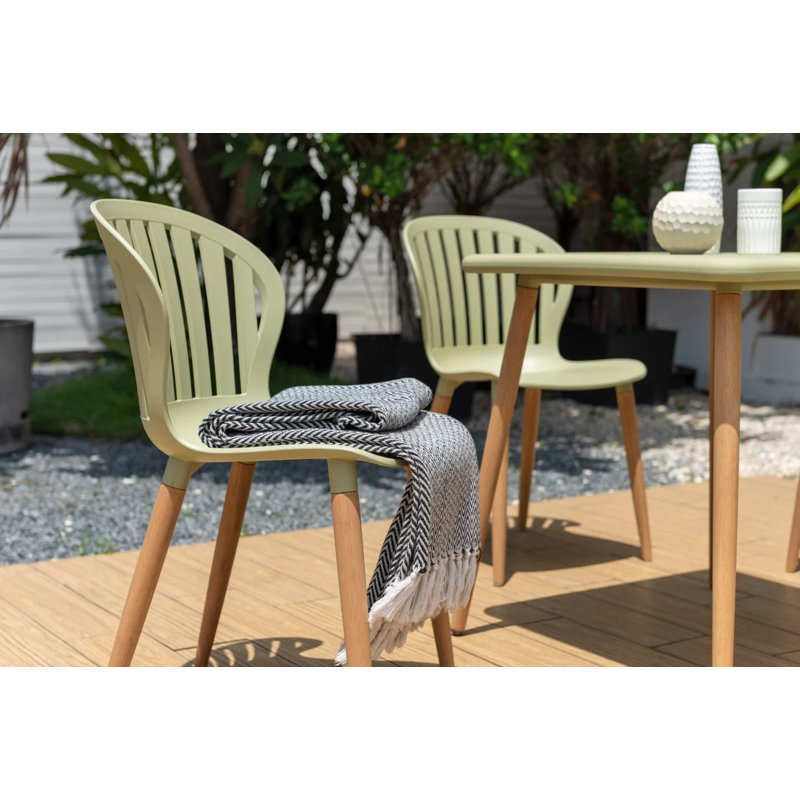 LifestyleGarden Fiji 2pc Outdoor Patio FSC Wood and Resin Dining Green Side Chairs, Green