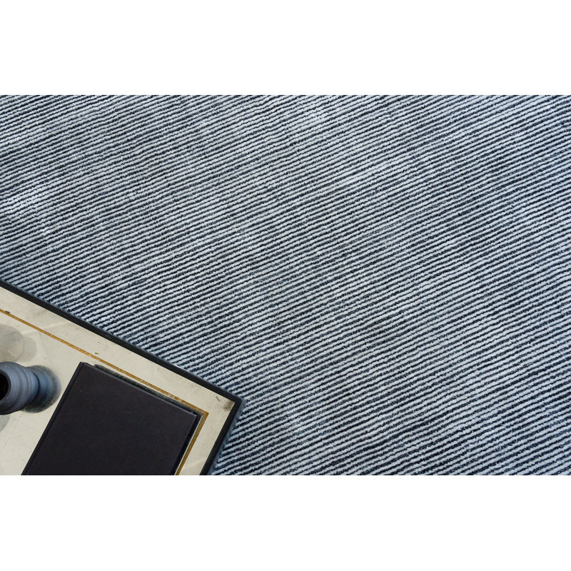 Serenity Hand Loomed Striped Area Rug in Black/White