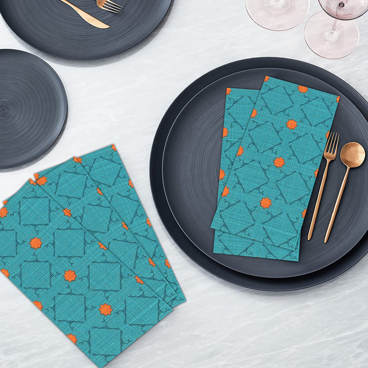 Print Cloth Napkins 100% Cotton Table Napkins Multi-Pattern Square Napkins 20+ Colors (Set of 12) Gracie Oaks Color: Teal Orange