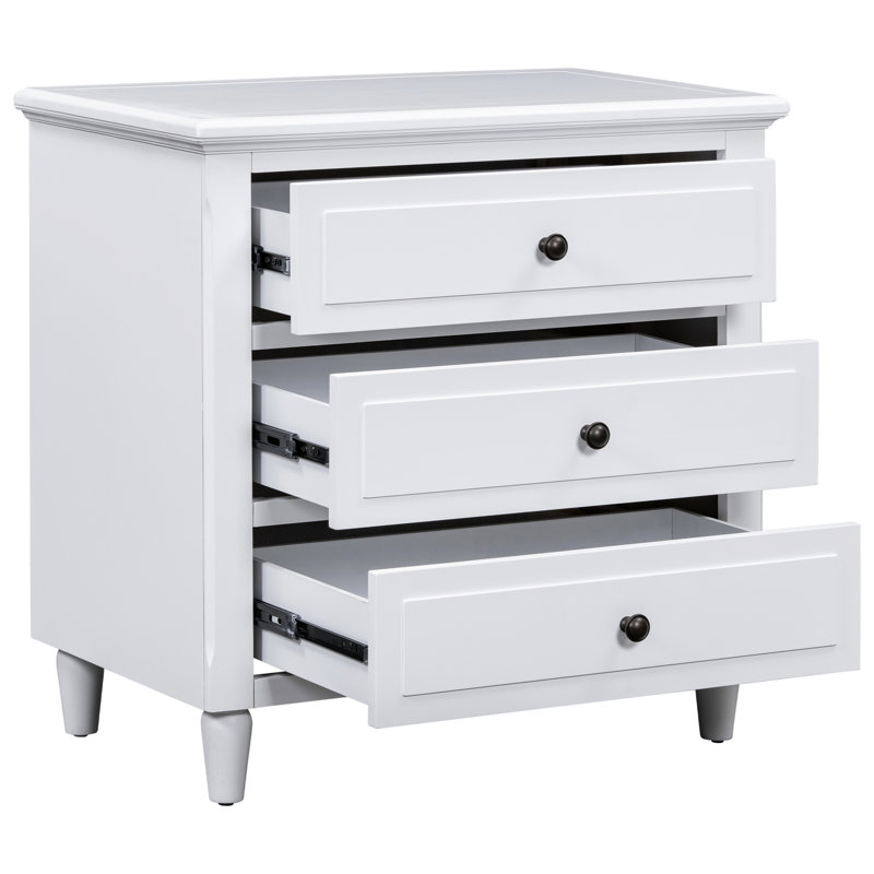 Armoire de rangement en bois à 3 tiroirs avec table de chevet, Blanc