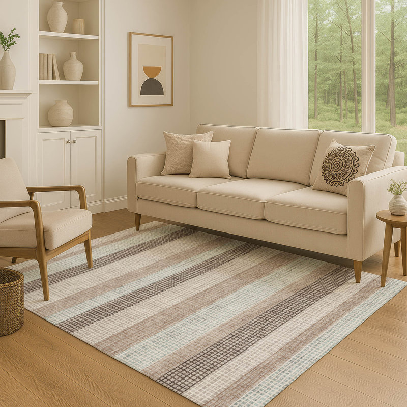 Tapis à rayures de qualité supérieure lavable à la machine Ansley, Rectangle 10 pi x 14 pi