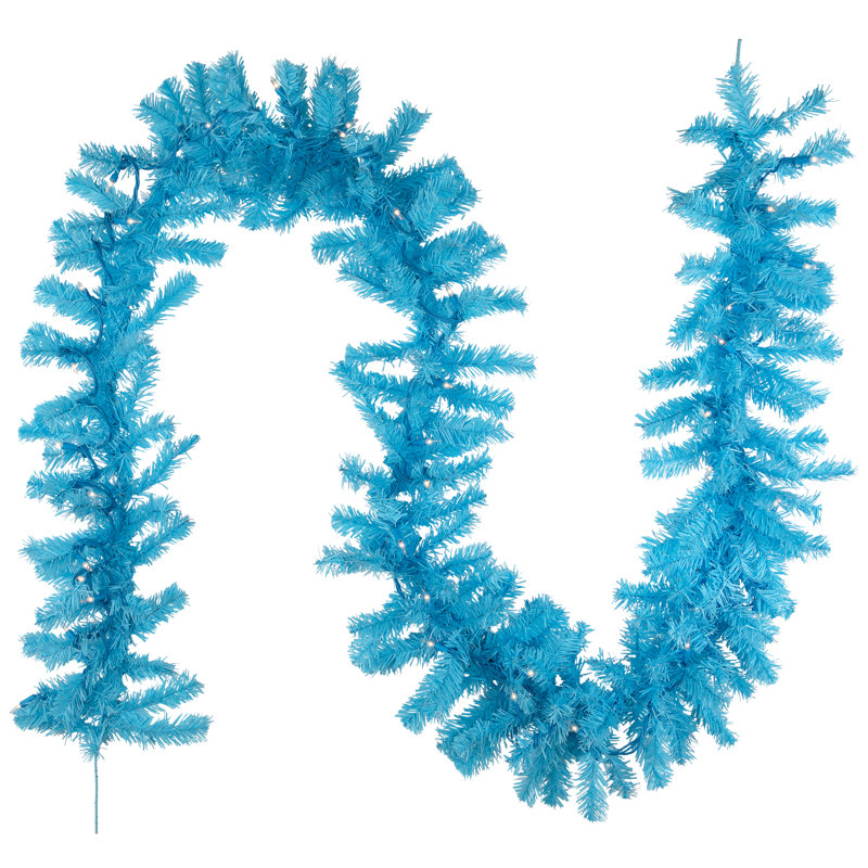 Pre-Lit Artificial Pine Christmas Garland - 9' - Clear Lights, Sky Blue
