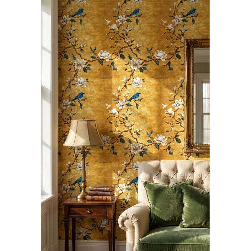 Papier peint floral, oiseaux magnolias