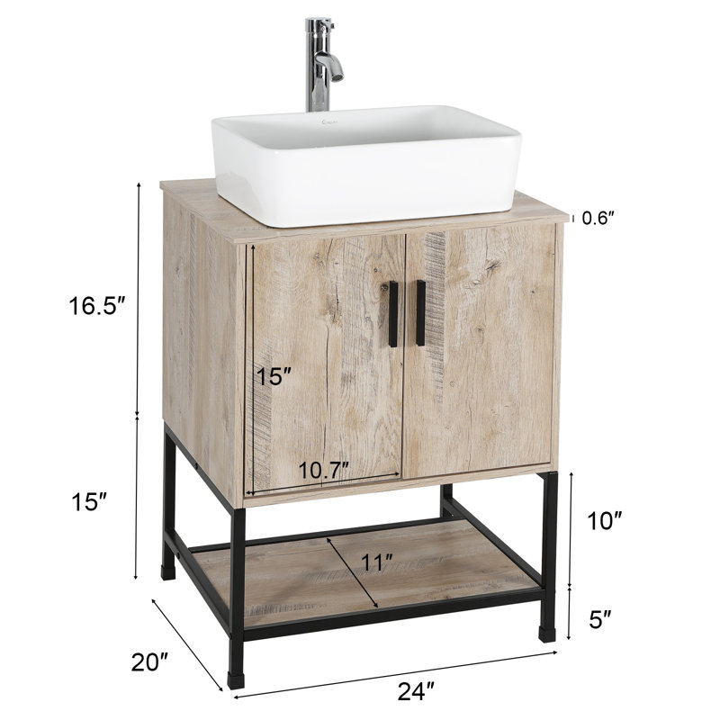 24" Single Bathroom Vanity Set with Ceramic Sink, Water Saving Faucet, Oak