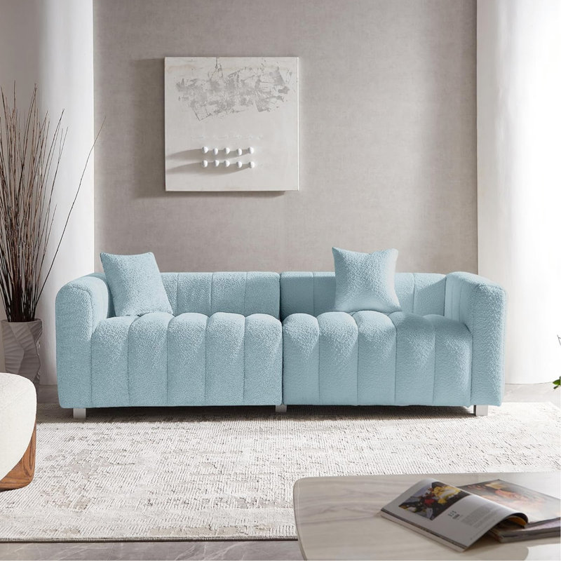 Canapé rembourré à bulles 3 places 83,46 po avec pieds en métal et coussins pour la chambre à coucher, velours modulaire flexible, soutien ergonomique confortable, style et économie d'espace