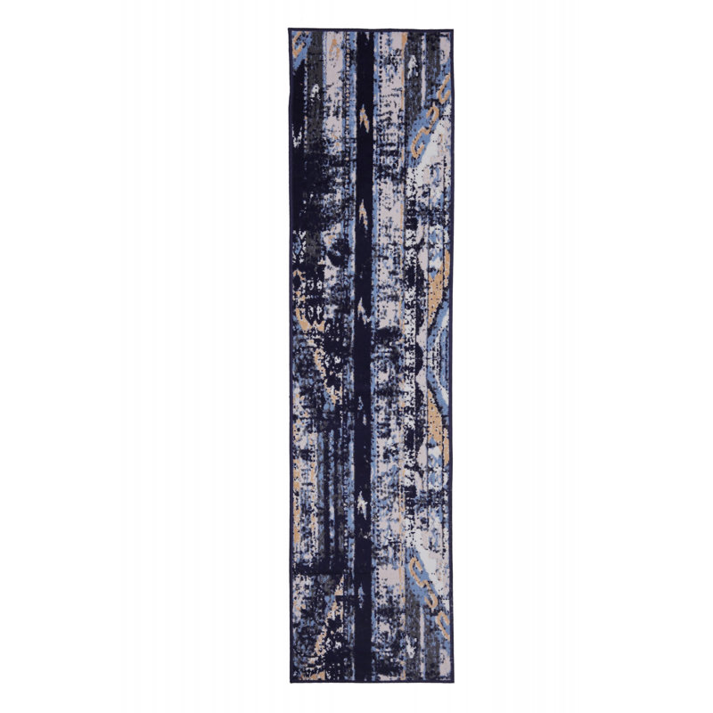 Tapis abstrait bleu, Tapis de couloir 2 pi x 8 pi