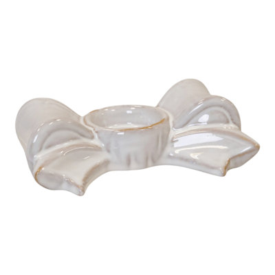 Natural Ceramic Bow Candle Holder