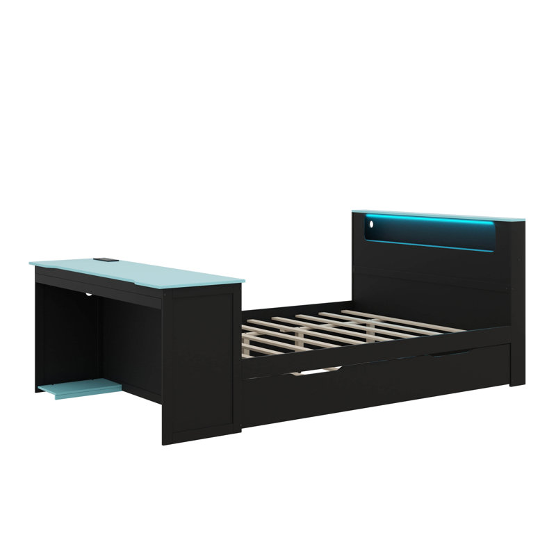 Le lit de jour en bois comprend un lit coulissant simple, une station de travail, un éclairage à DEL et un connecteur USB