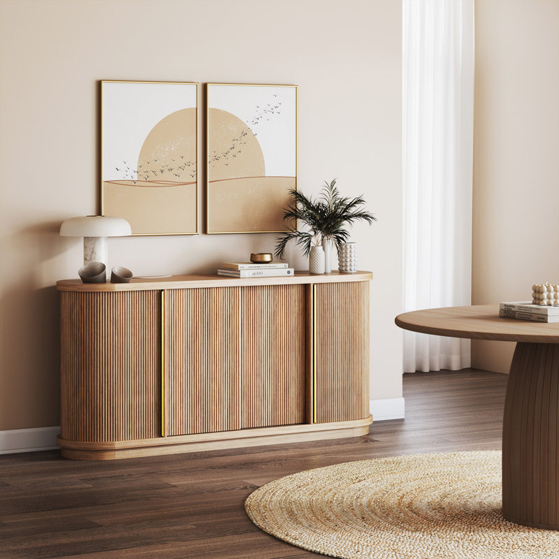 Buffet incurvé moderne de 67 po avec portes coulissantes Tambour (chameau)