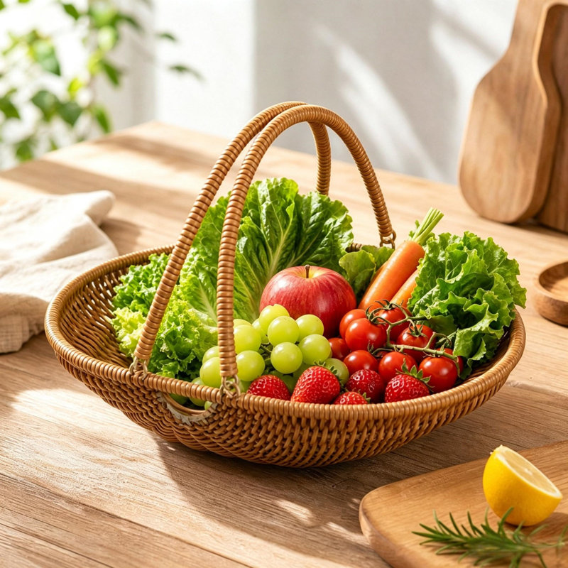 Panier en coton tressé avec poignées, panier de rangement multifonctionnel pour fruits et légumes, bac de rangement portatif pour la cuisine, le garde-manger, la table, les collations et les produits frais, décoration intérieure