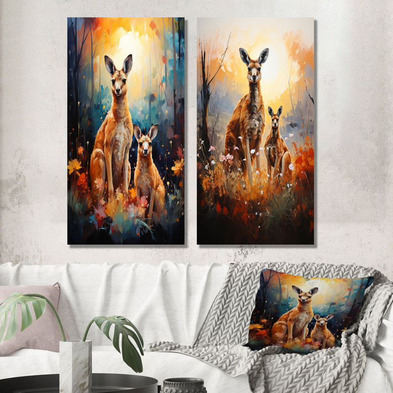 Adorable fleur de kangourou, ensemble de 2 reproductions d'art sur toile kangourou, Toile tendue, H 32 po x l 33 po
