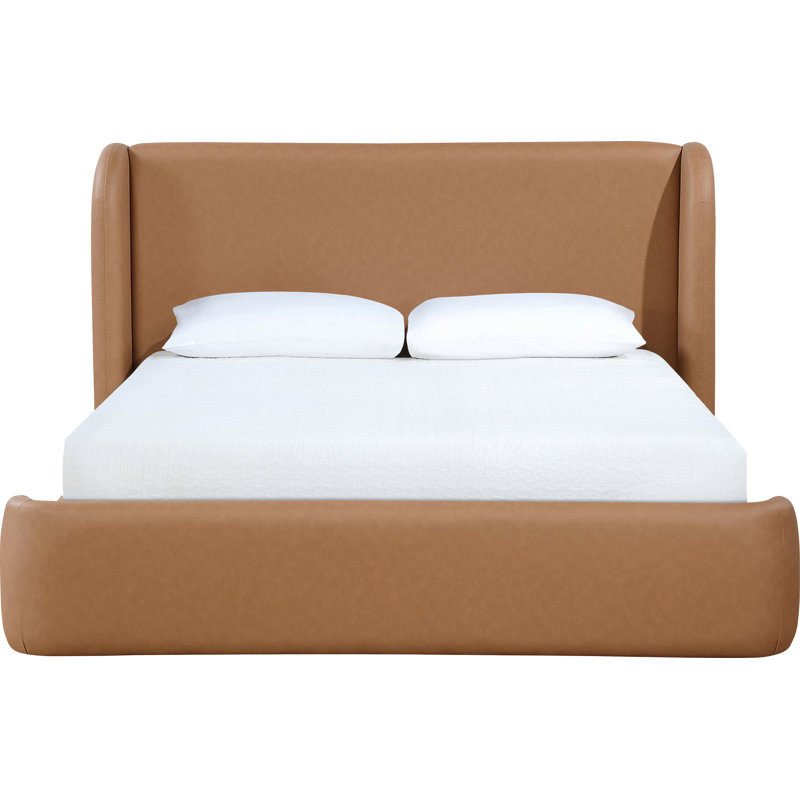 Lit tapissier en cuir Diorio Vegan, Double, Cognac Végétalien en cuir