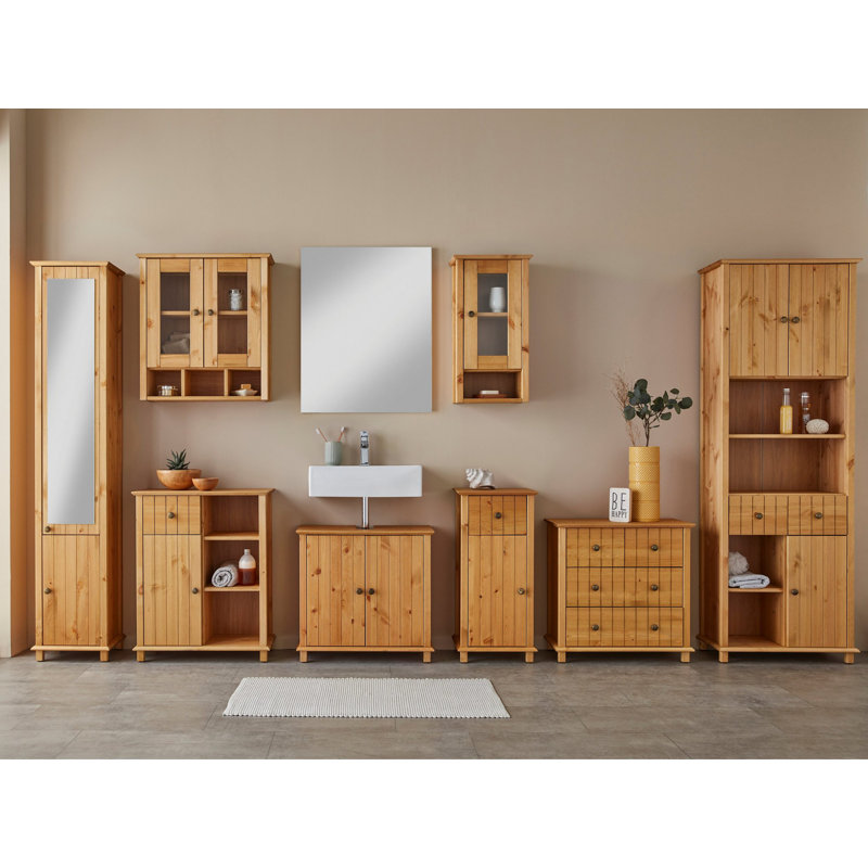 Aaeedah Solid Wood Freestanding Linen Cabinet, Natural Brown