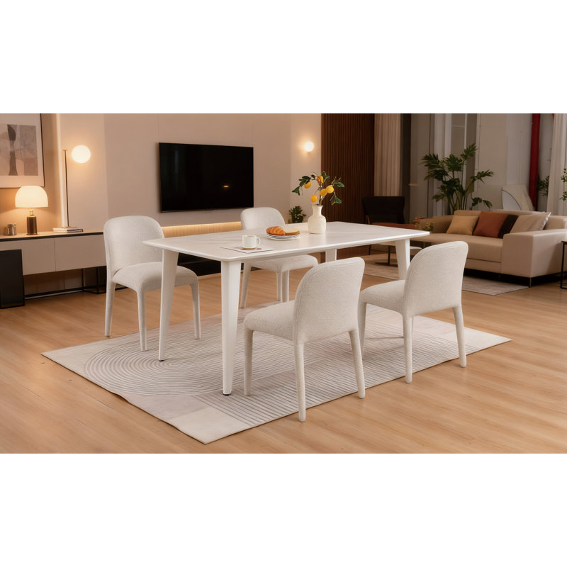 Chaise rembourrée moderne en tissu neutre à dossier courbé, 4, Beige