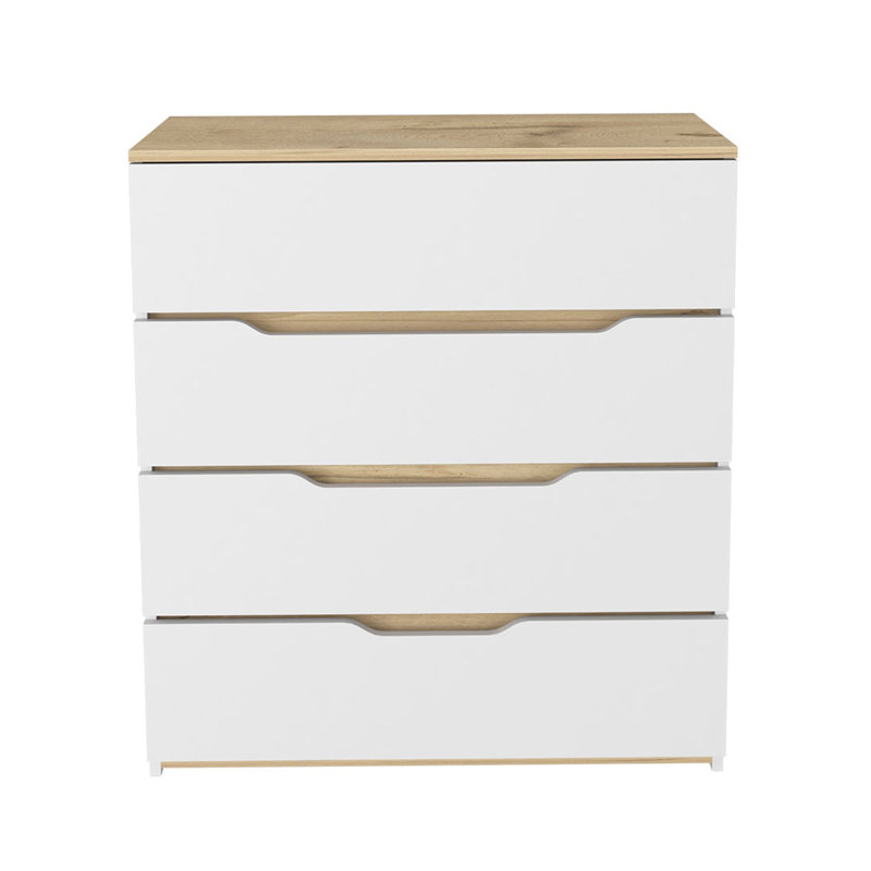 Commode California, quatre tiroirs spacieux, plateau supérieur, Blanc