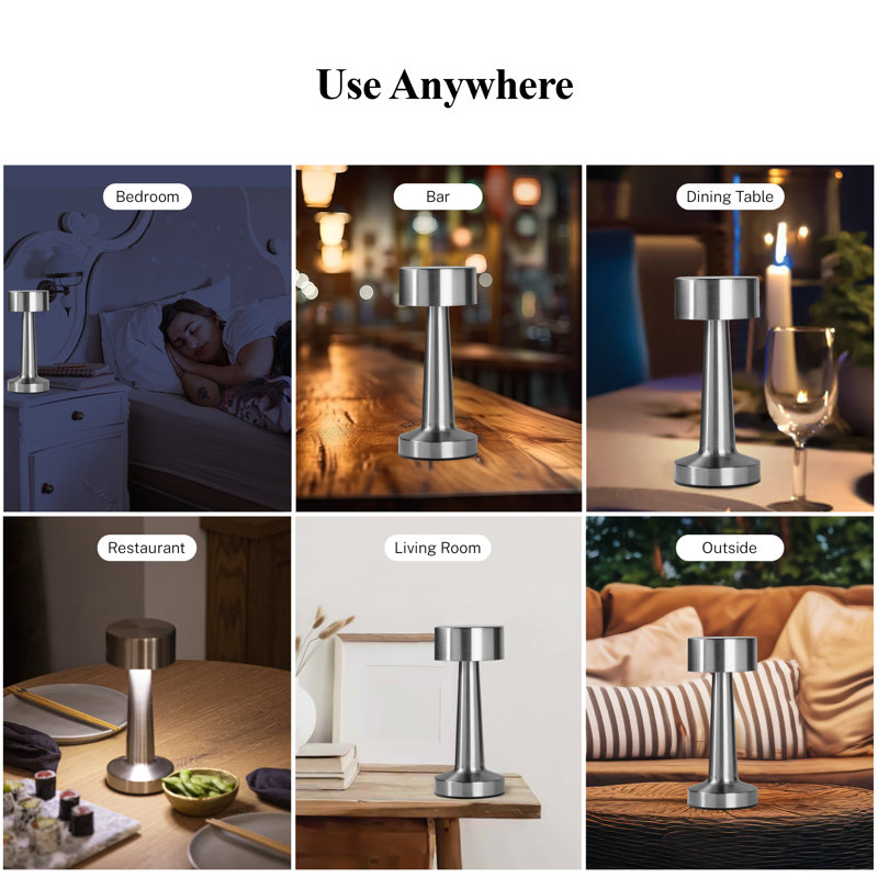 Ensemble de 2 lampes de table Bell + Howell Chelsea à DEL rechargeables, Argent argent