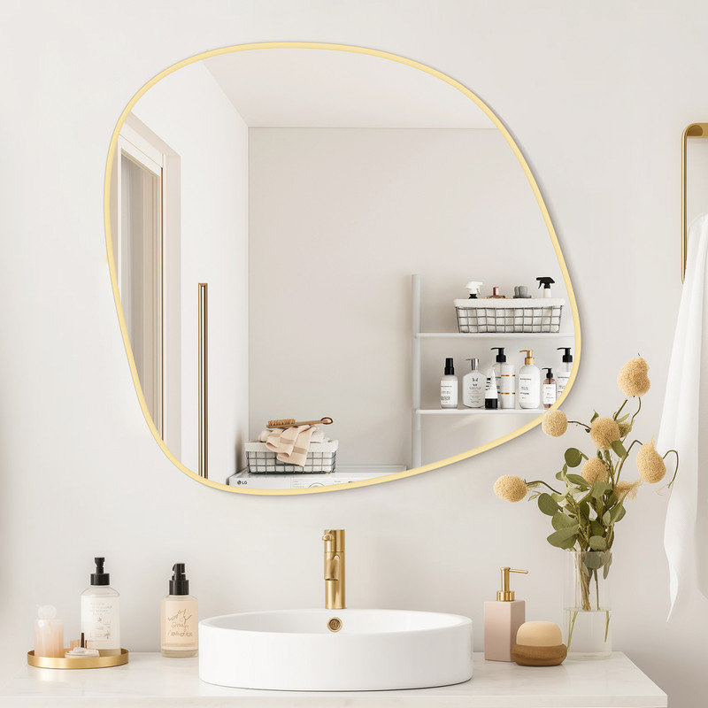 Miroir mural irrégulier, miroir en bois asymétrique, Doré