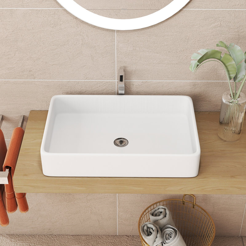Lavabo de salle de bain vasque rectangulaire en céramique L 24 po x l 16 po, Blanc