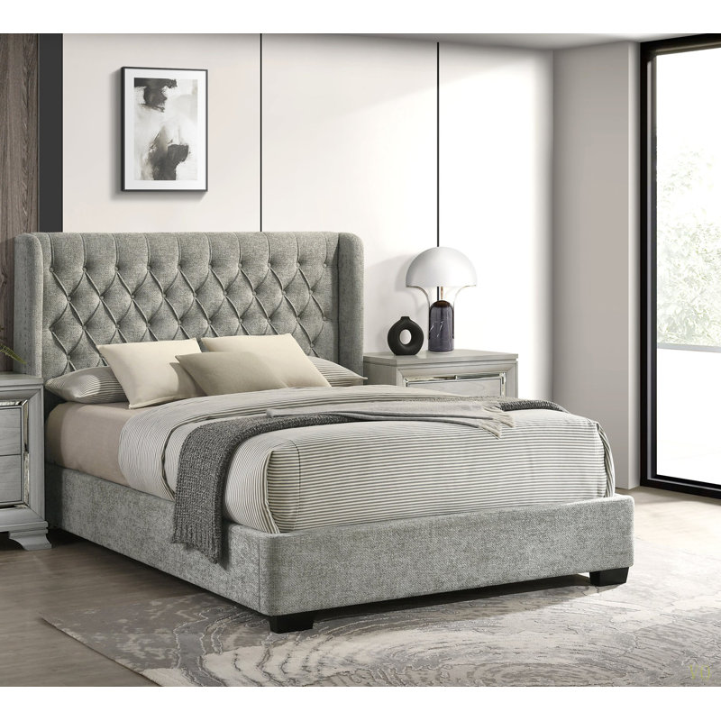 Tête de lit tapissier 1pc, Gris, Grand lit