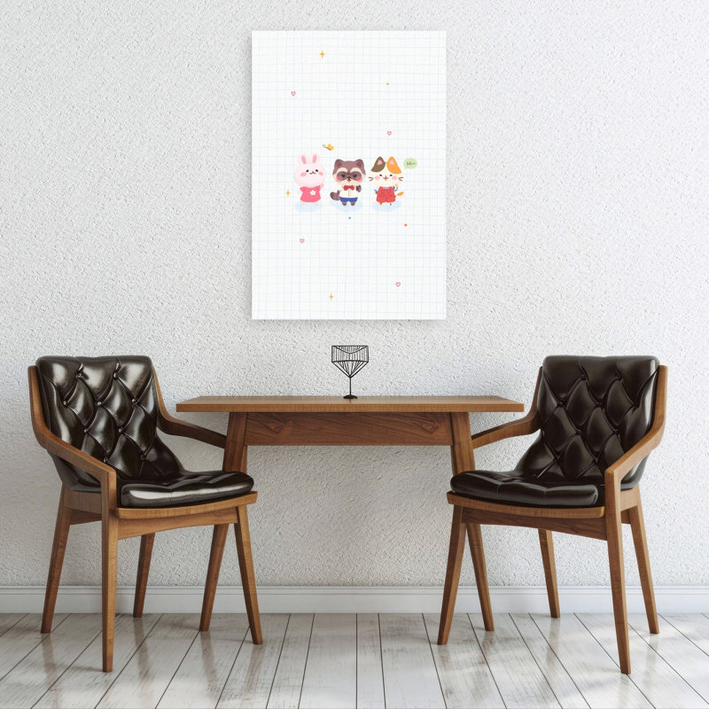 Cute Animal Friends Abstract Contemporary Butterfly Cat Rabbit Forest Landscape Wall Art Print 1 Piece Wrapped Canvas Wall Art