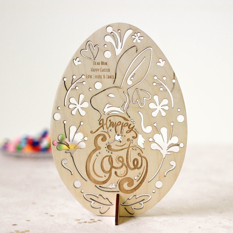 Lambert Personalised Happy Easter Card In Wood, Yes
