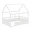 Lit de plancher en bois avec cadre de toit de maison, garde-corps de clôture-889052260