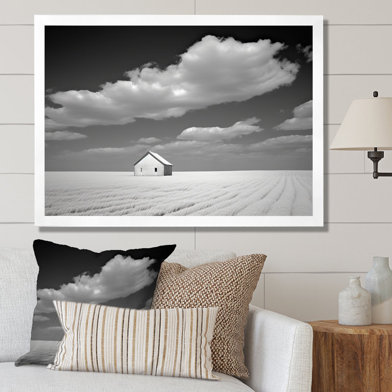 Black And White Solitude Road I - Meadow Wall Art Prints, White Single Picture Framed, 16" H x 32" W x 1" D