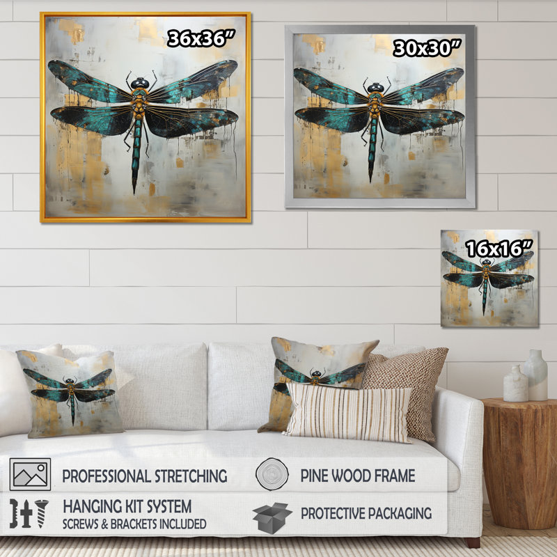 Élégance de libellule verte - Art mural libellule, Cadre photo noir, H 30 po x l 30 po x P 1,5 po