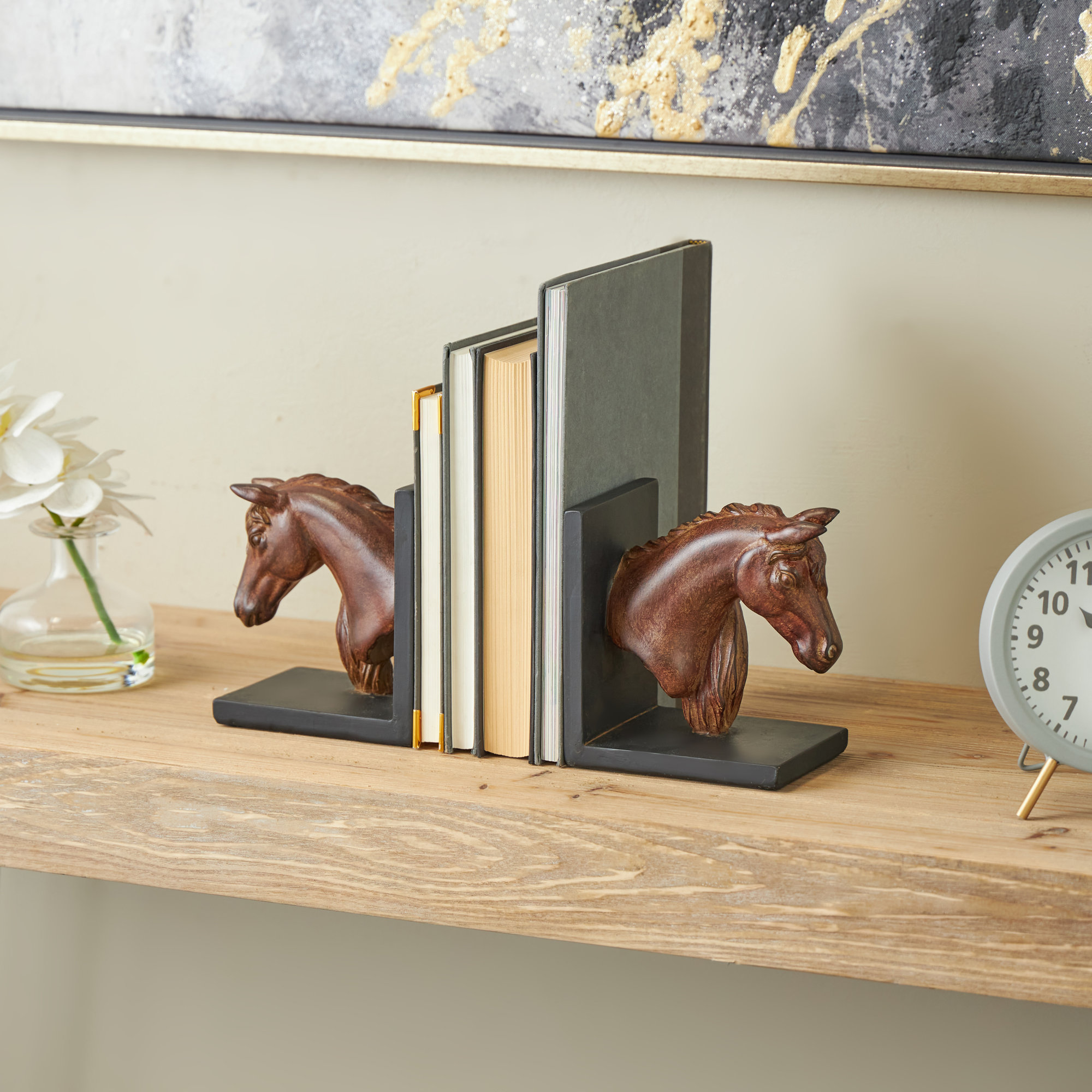 Cole And Grey Resin Head Horse Decorative Bookends With Black Stands