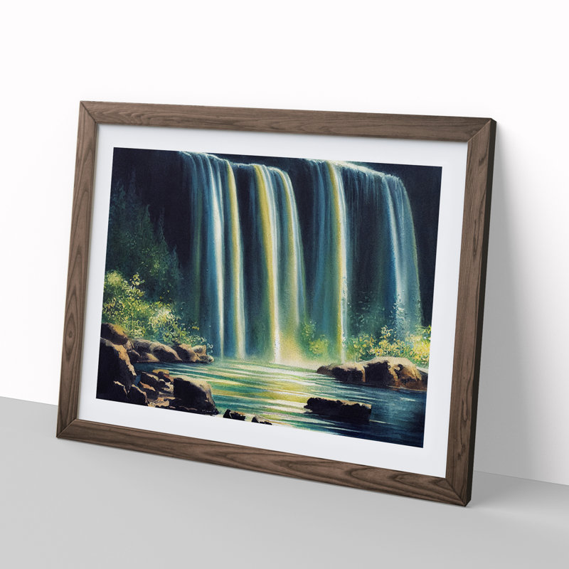 Impressive Waterfall - Single Picture Frame Painting, 46cm H x 64cm W x 2cm D, Walnut