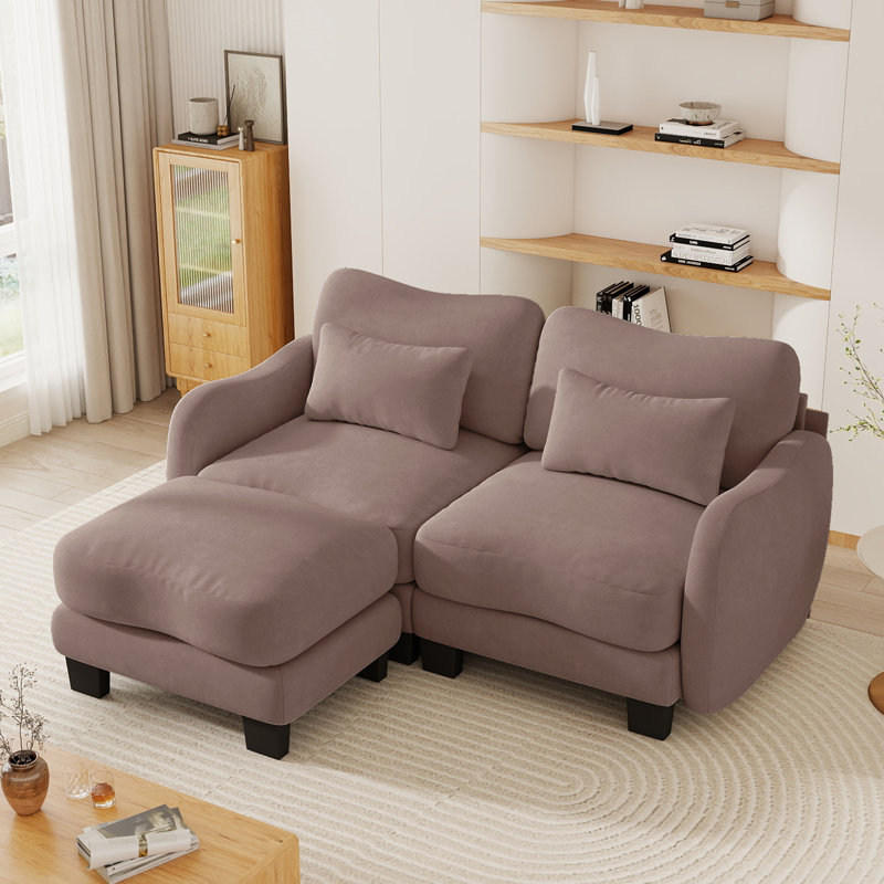 Canapé modulaire en chenille 70,8 po avec repose-pieds modulaire, 2 sièges + repose-pieds, Rose poussière