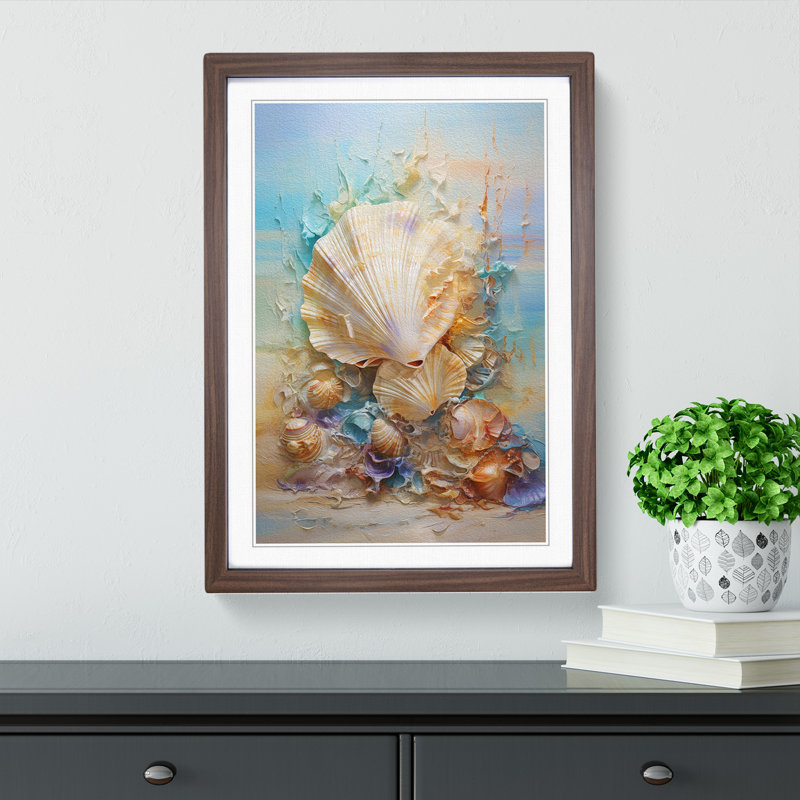 Seashell Impressionism - Single Picture Frame Print on Wood, Walnut Framed, 34cm H x 25cm W x 2cm D