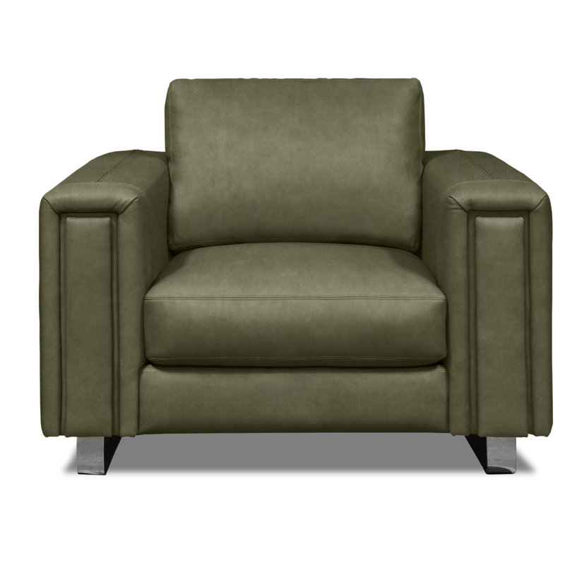 Tribeca Leather Club Chair, Wolf Verdeca Genuine Leather, Stainless Steel