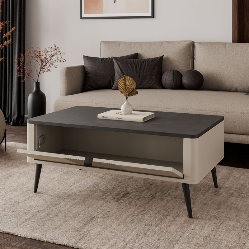 Four Leg Coffee Table with Storage, cashmere / grey stone