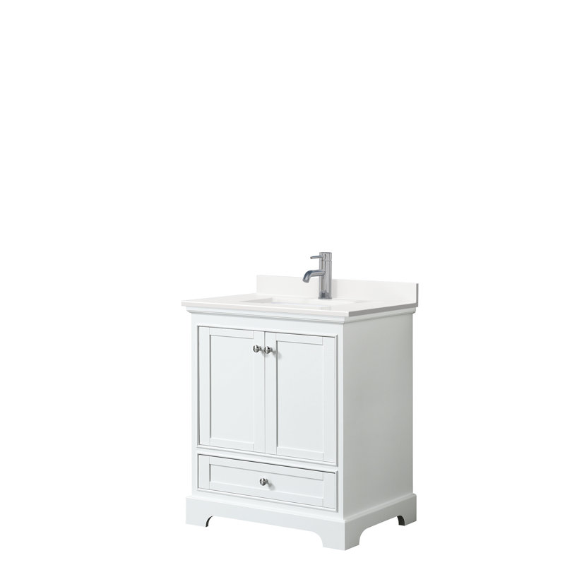 Ensemble de meuble-lavabo simple autoportant 30 po avec plateau en quartz Deborah, WDX13595, Blanc, Chrome poli