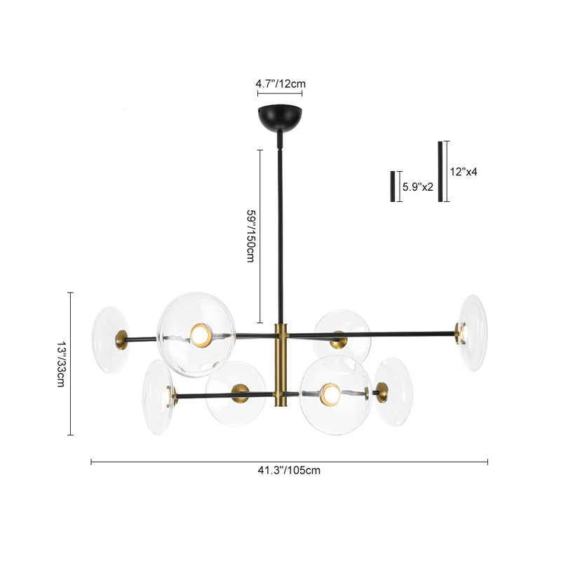 8 - Light X-shape Tiered Sputnik Design Glass Linear Led Chandelier, Black/Gold