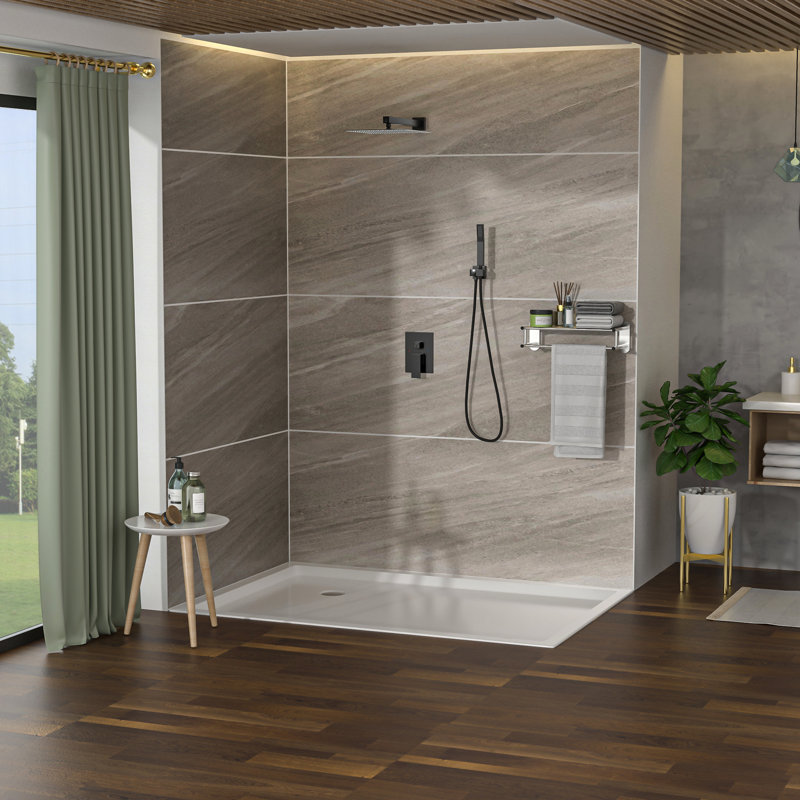 Tête de douche murale double - 12 po, noir mat, tête carrée filetée standard US, équilibrée, Noir mat
