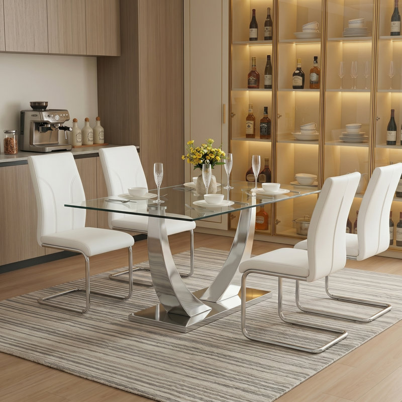 Ensemble de salle à manger 5 pièces, 5 Pieces: Table, 4 Chairs, White, 30" H x 63" W x 35" D