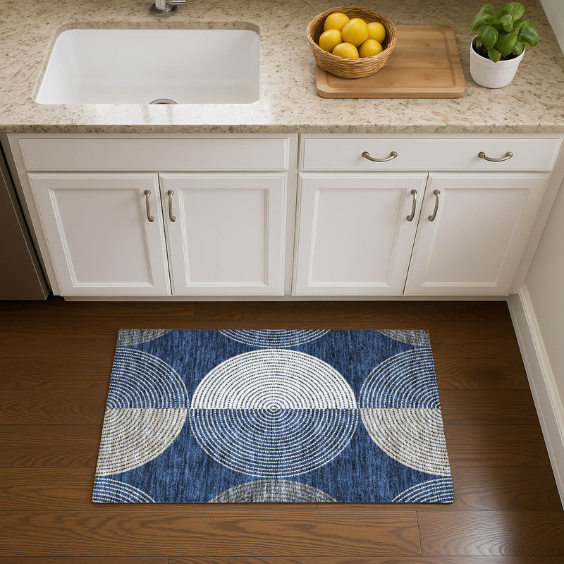 Premium Machine Washable Mayfield AMF2281 Geometric Rug, 1'8" x 2'6", Navy