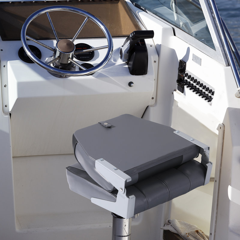 2 Pack Boat Seats Low Back Folding Boat Seats Fishing Boat Chairs With Thick Sponge Padding, Black/Gray