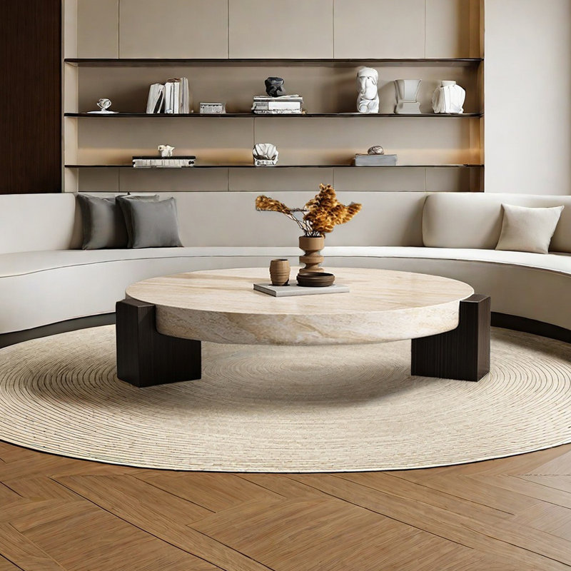 Wabi-sabi light luxury cave stone coffee table, 11.81"H x 35.43"L x 35.43"W